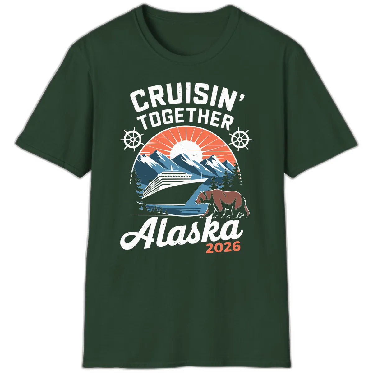 Alaskan Cruise Together Bear Mountains 2026 T-Shirt in Forest Green