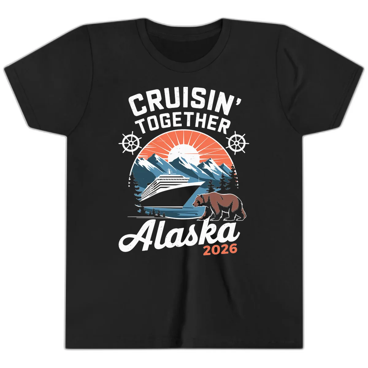 Alaskan Cruise Together Bear Mountains 2026 Youth T-Shirt in Black