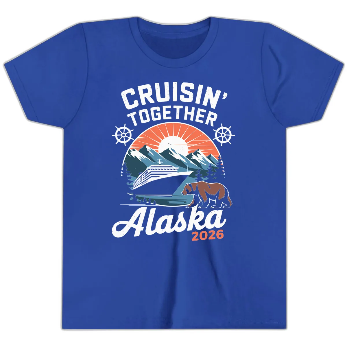 Alaskan Cruise Together Bear Mountains 2026 Youth T-Shirt in True Royal