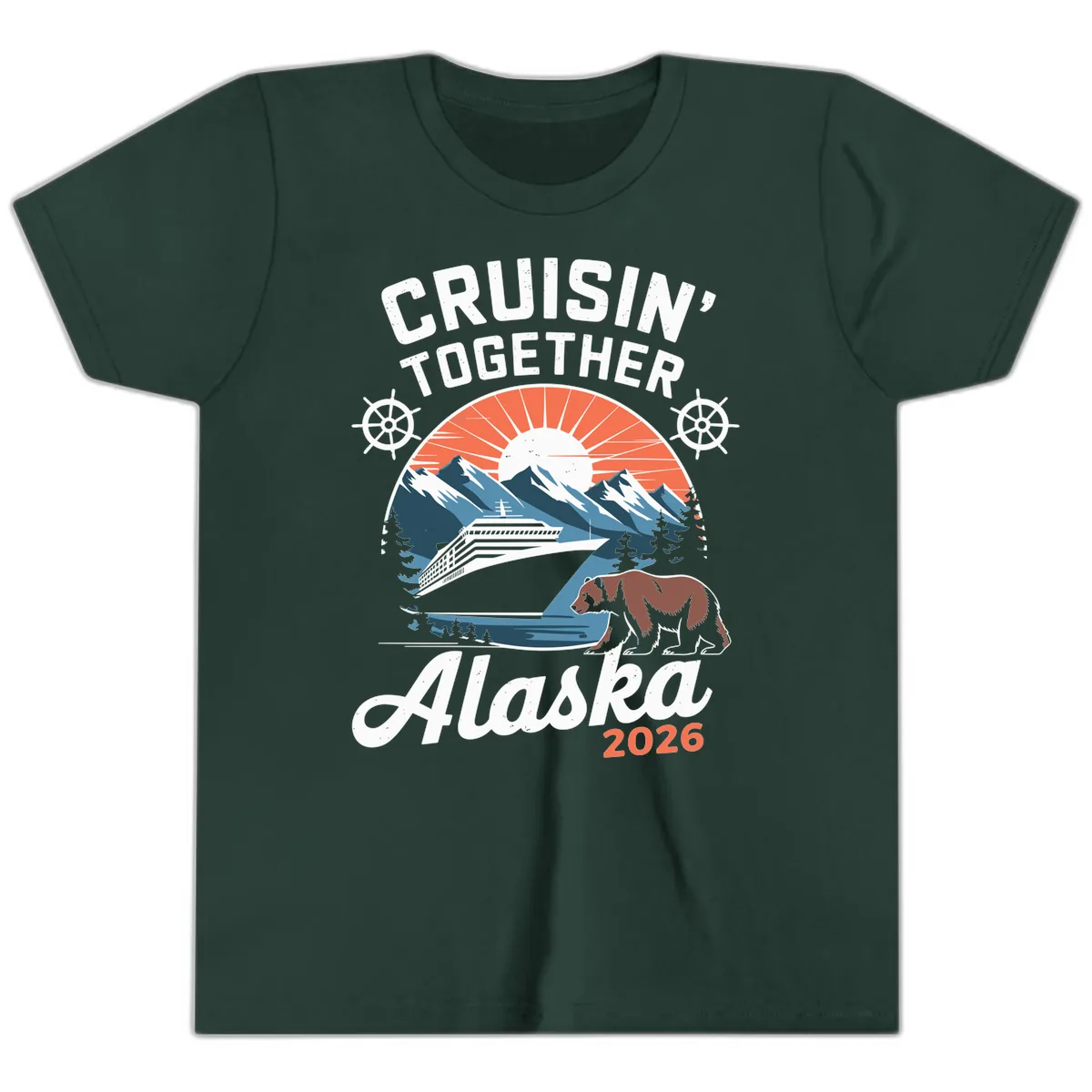 Alaskan Cruise Together Bear Mountains 2026 Youth T-Shirt in Forest