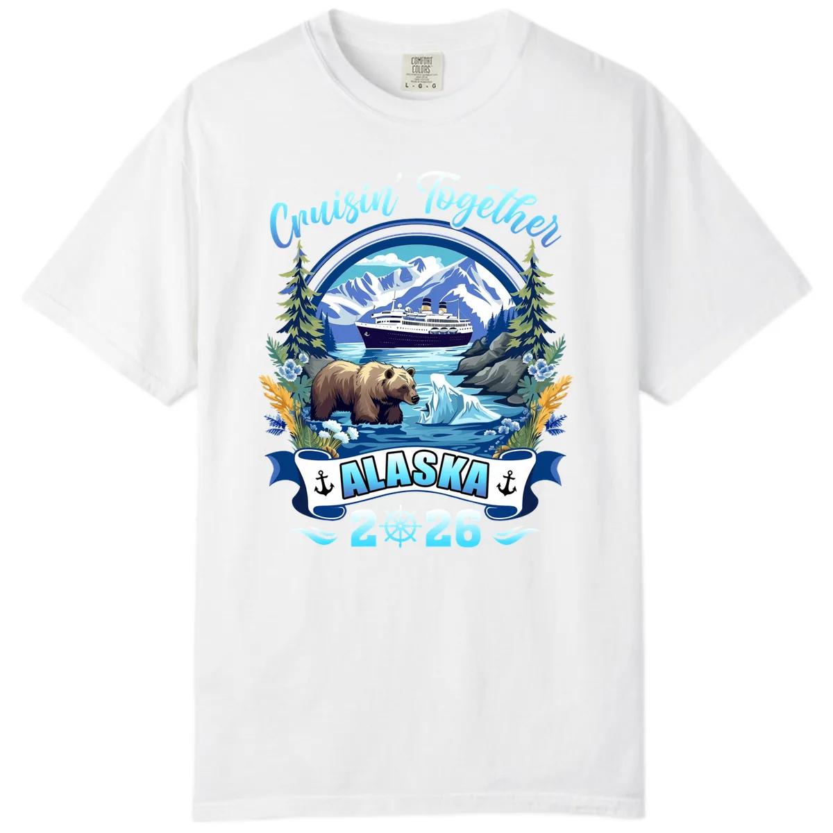 Alaskan Cruise Bear Ship Mountains 2026 Comfort Color in White