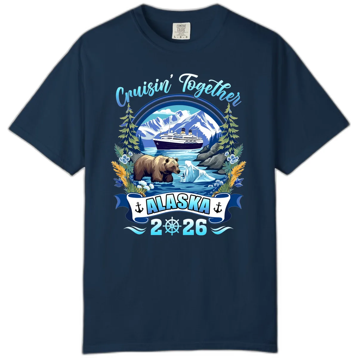 Alaskan Cruise Bear Ship Mountains 2026 Comfort Color in True Navy