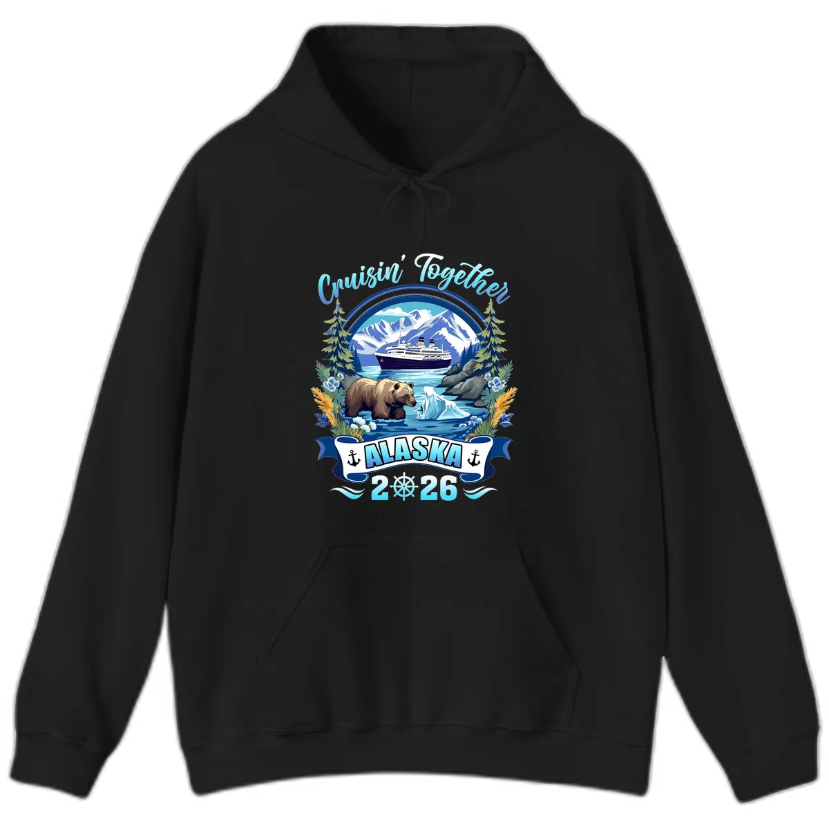 Alaskan Cruise Bear Ship Mountains 2026 Hoodie in Black