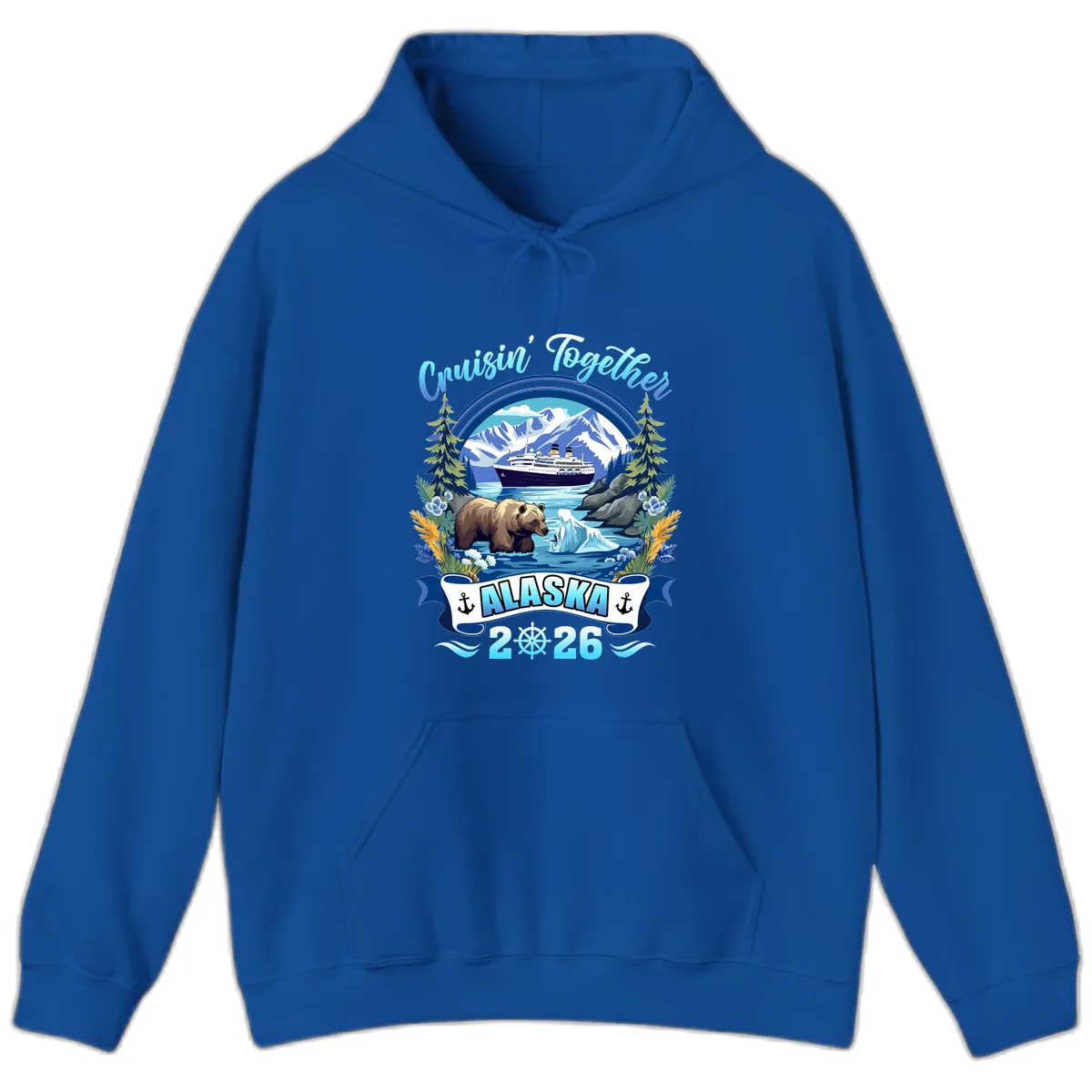 Alaskan Cruise Bear Ship Mountains 2026 Hoodie in Royal