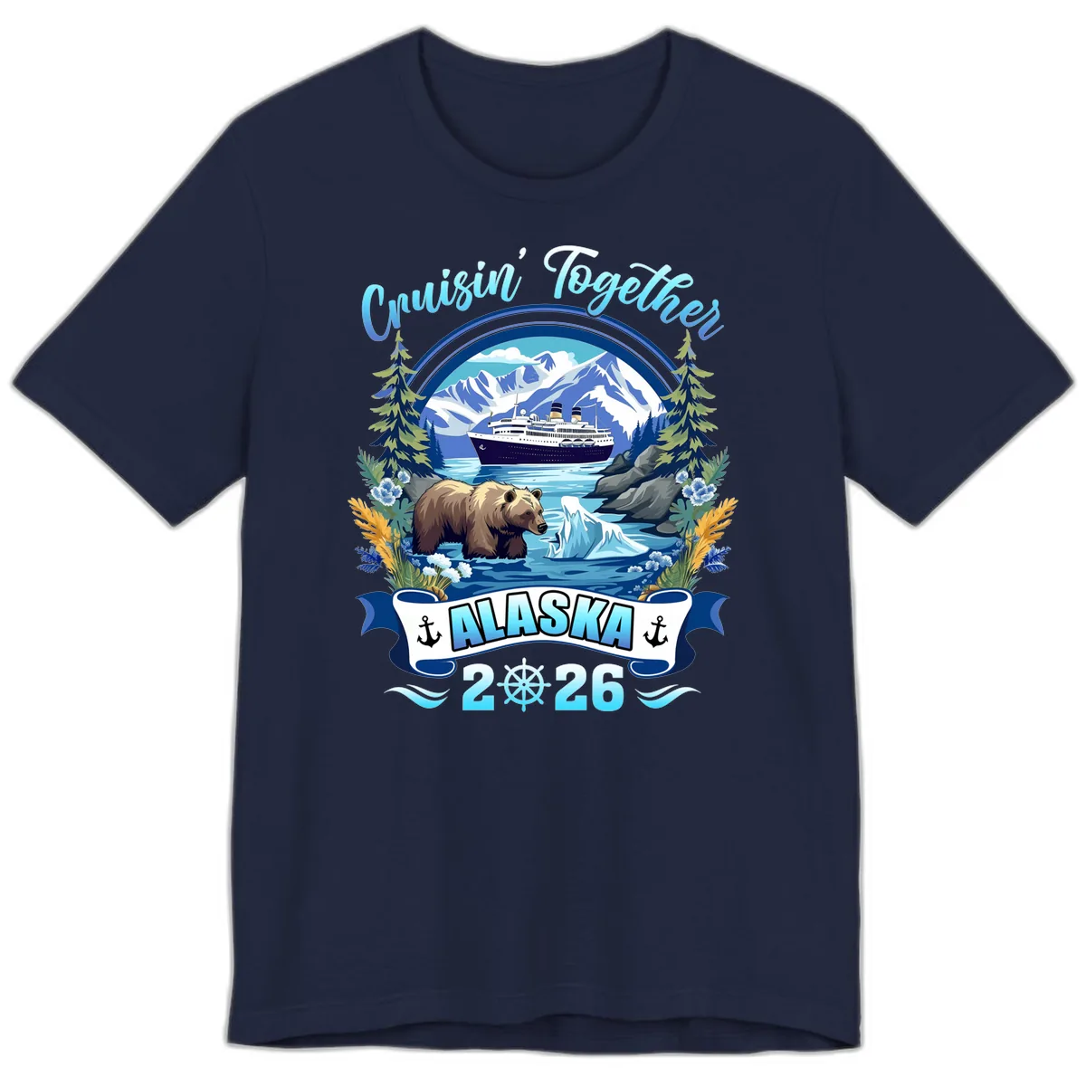 Alaskan Cruise Bear Ship Mountains 2026 Premium T-Shirt in Navy