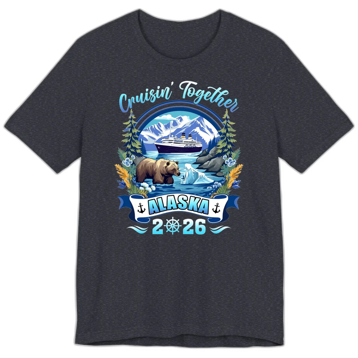 Alaskan Cruise Bear Ship Mountains 2026 Premium T-Shirt in Heather Navy