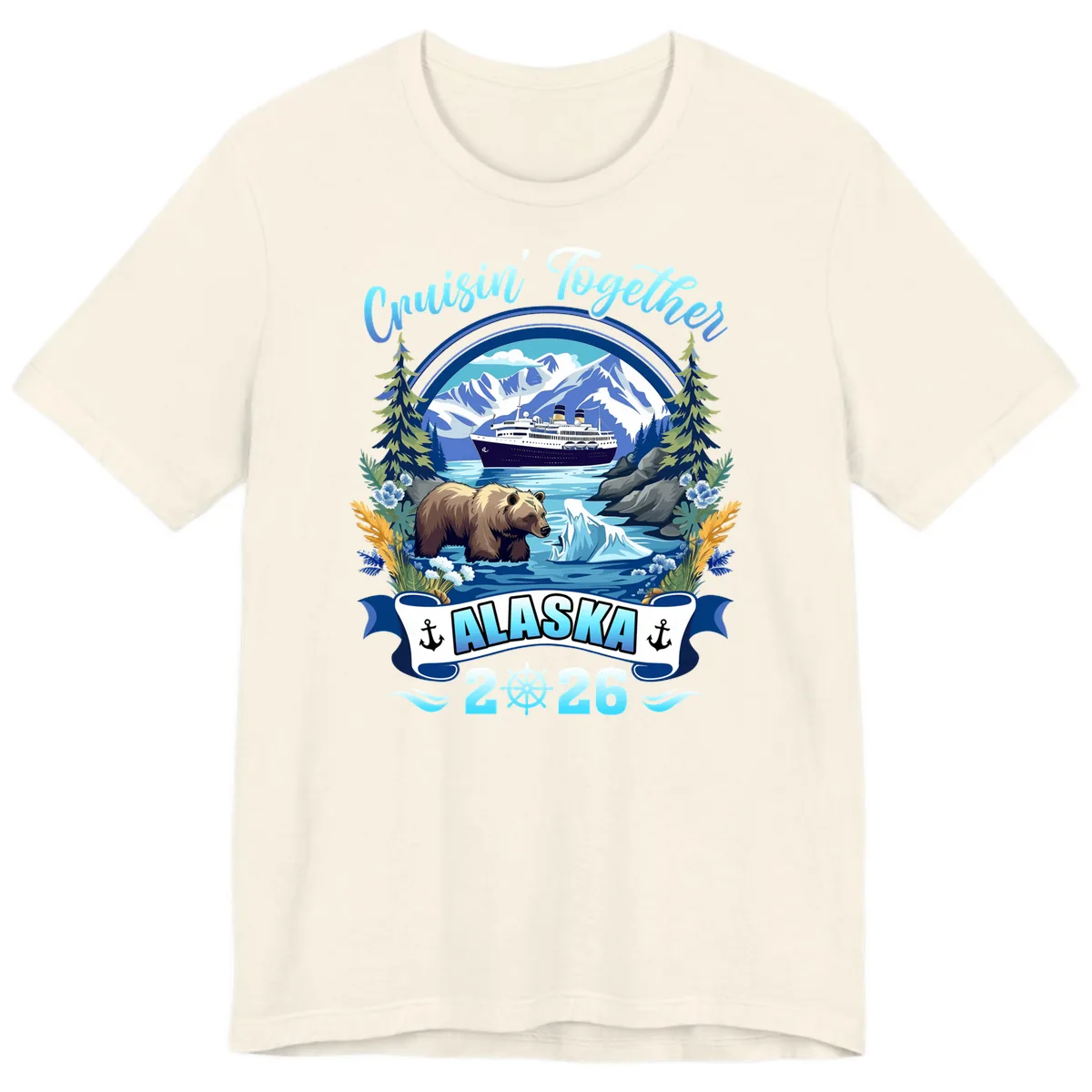 Alaskan Cruise Bear Ship Mountains 2026 Premium T-Shirt in Natural