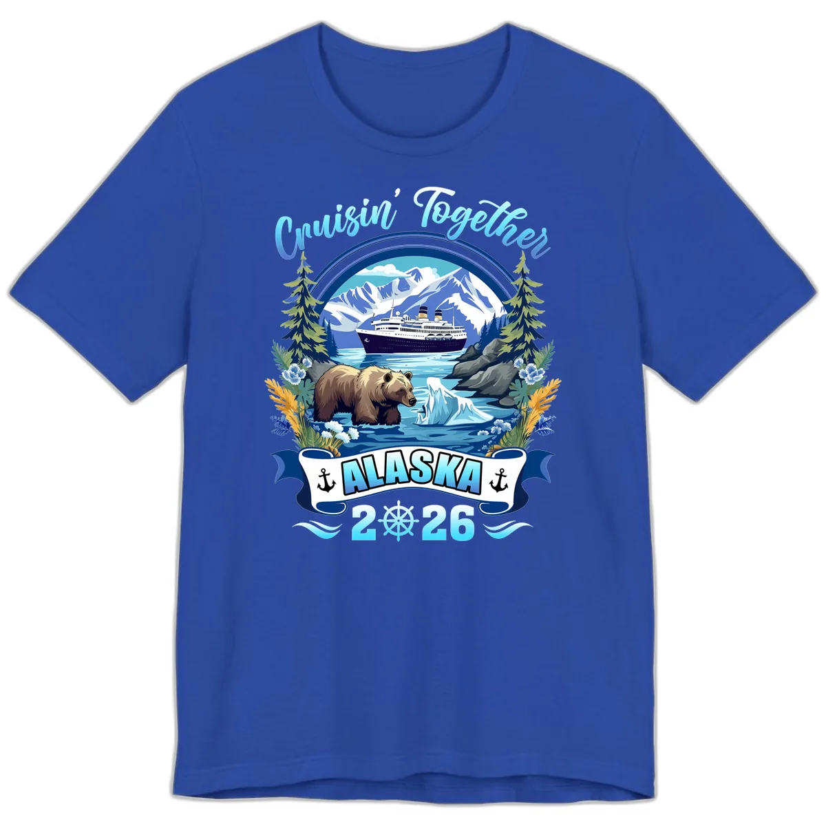 Alaskan Cruise Bear Ship Mountains 2026 Premium T-Shirt in True Royal