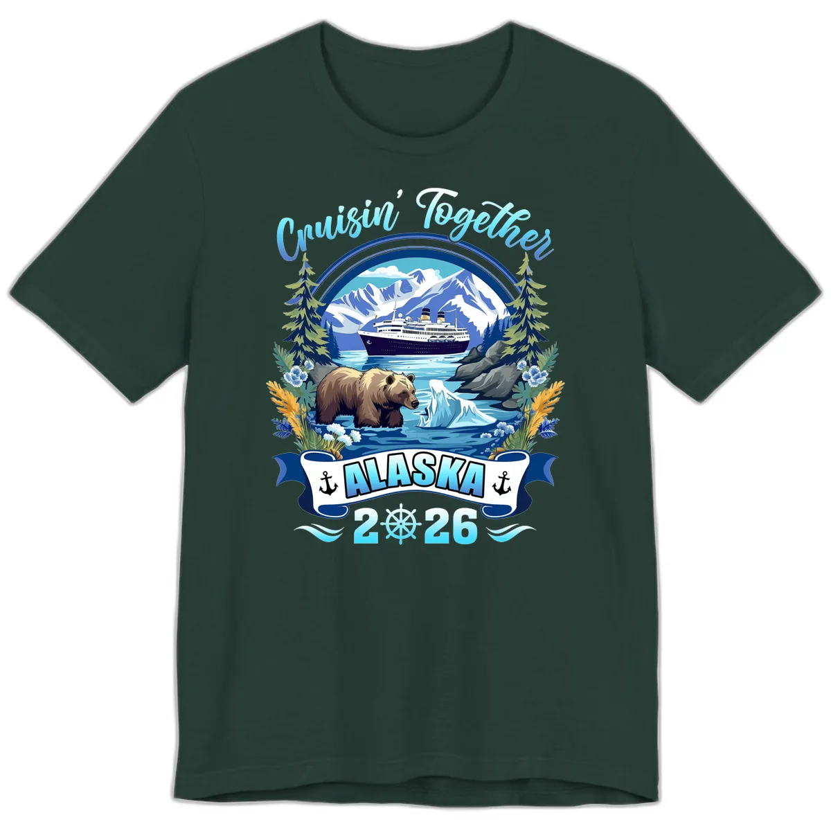 Alaskan Cruise Bear Ship Mountains 2026 Premium T-Shirt in Forest
