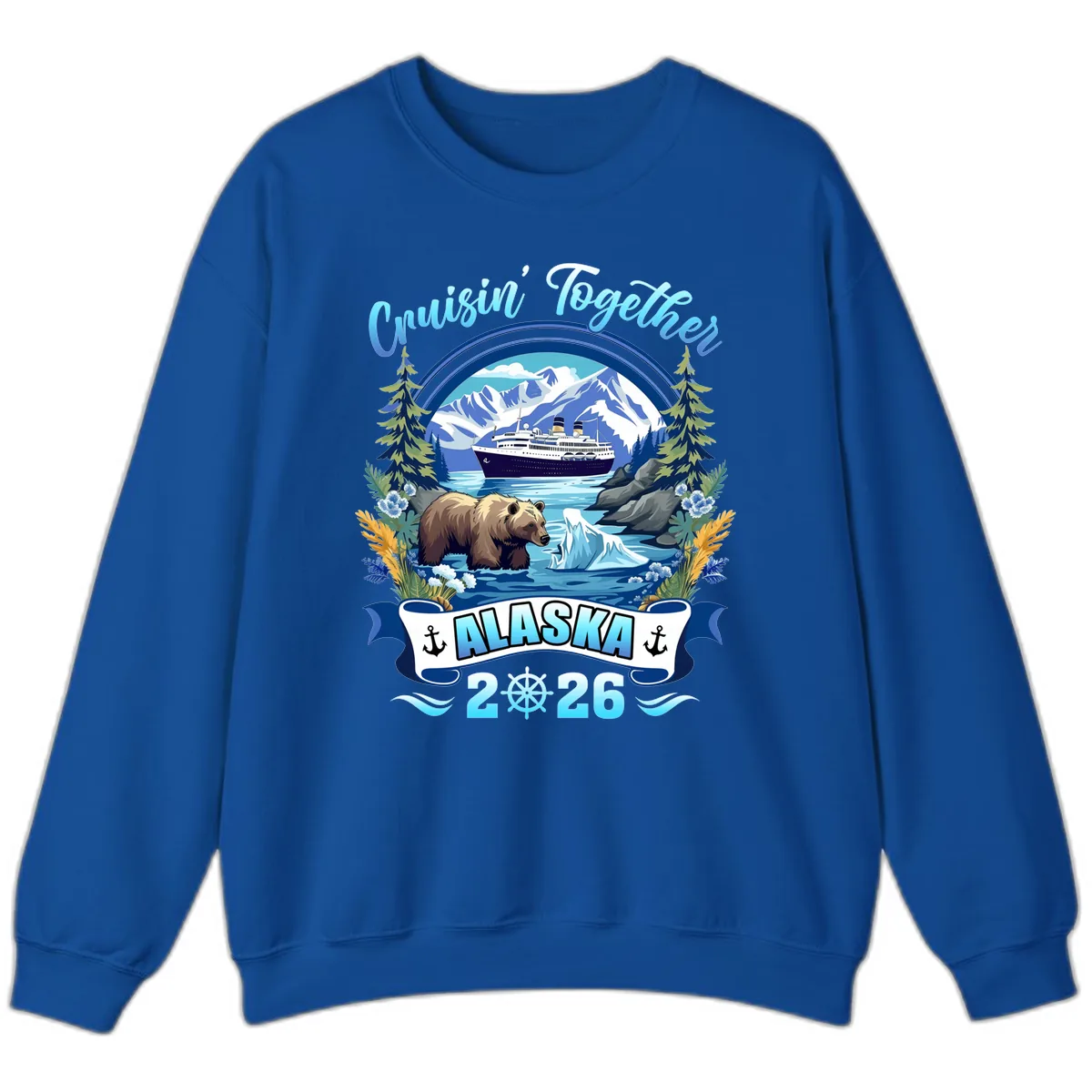 Alaskan Cruise Bear Ship Mountains 2026 Sweatshirt in Royal