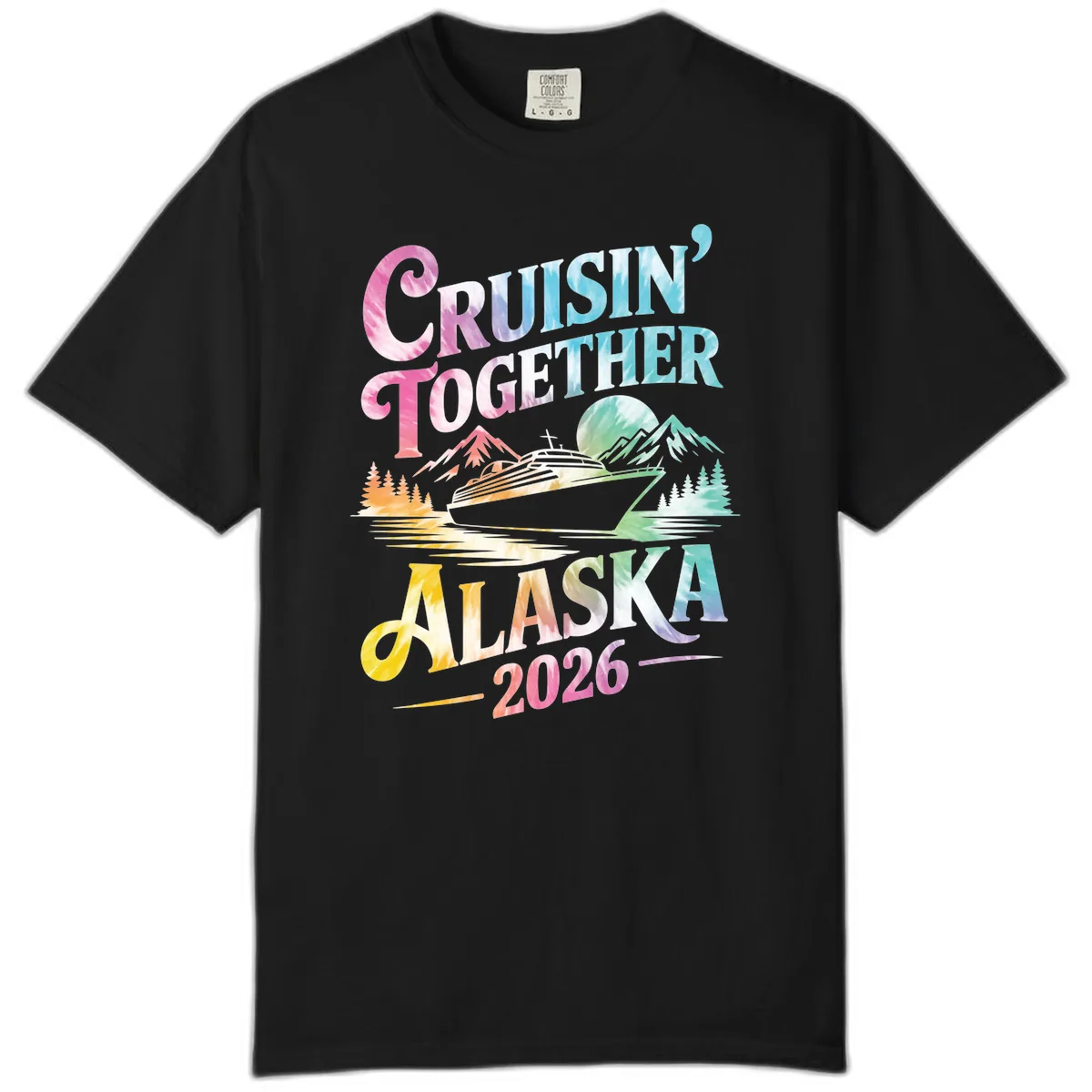 Cruisin' Together Alaska 2026 Tie-Dye Scene Comfort Color in Black