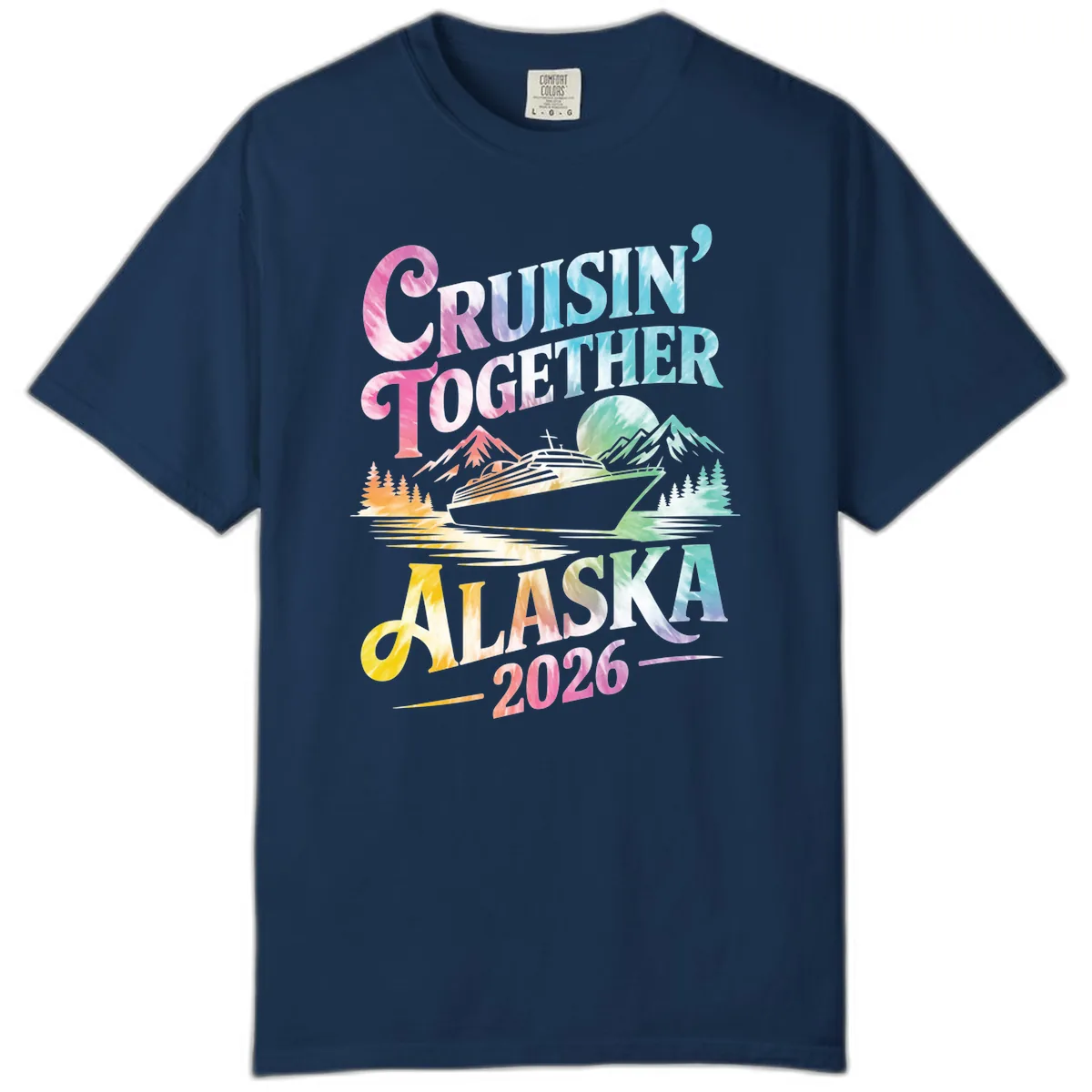 Cruisin' Together Alaska 2026 Tie-Dye Scene Comfort Color in Navy