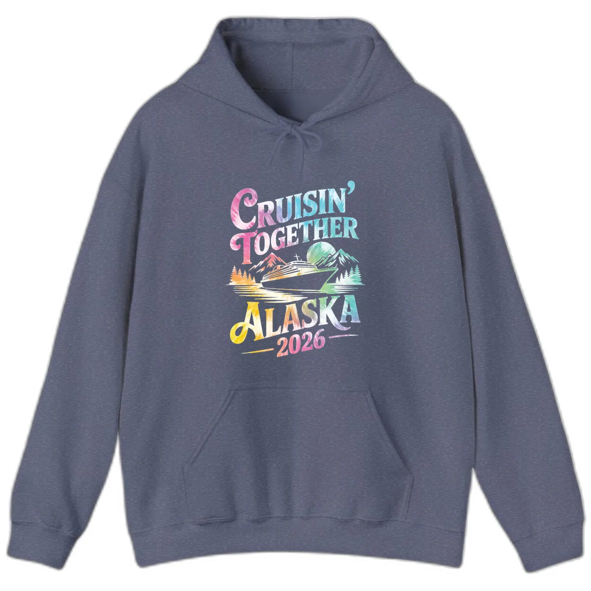 Cruisin' Together Alaska 2026 Tie-Dye Scene Hoodie in Heather Navy