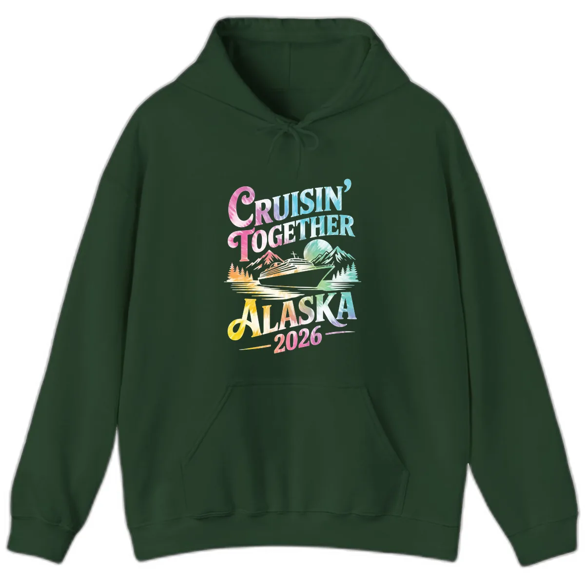 Cruisin' Together Alaska 2026 Tie-Dye Scene Hoodie in Forest Green