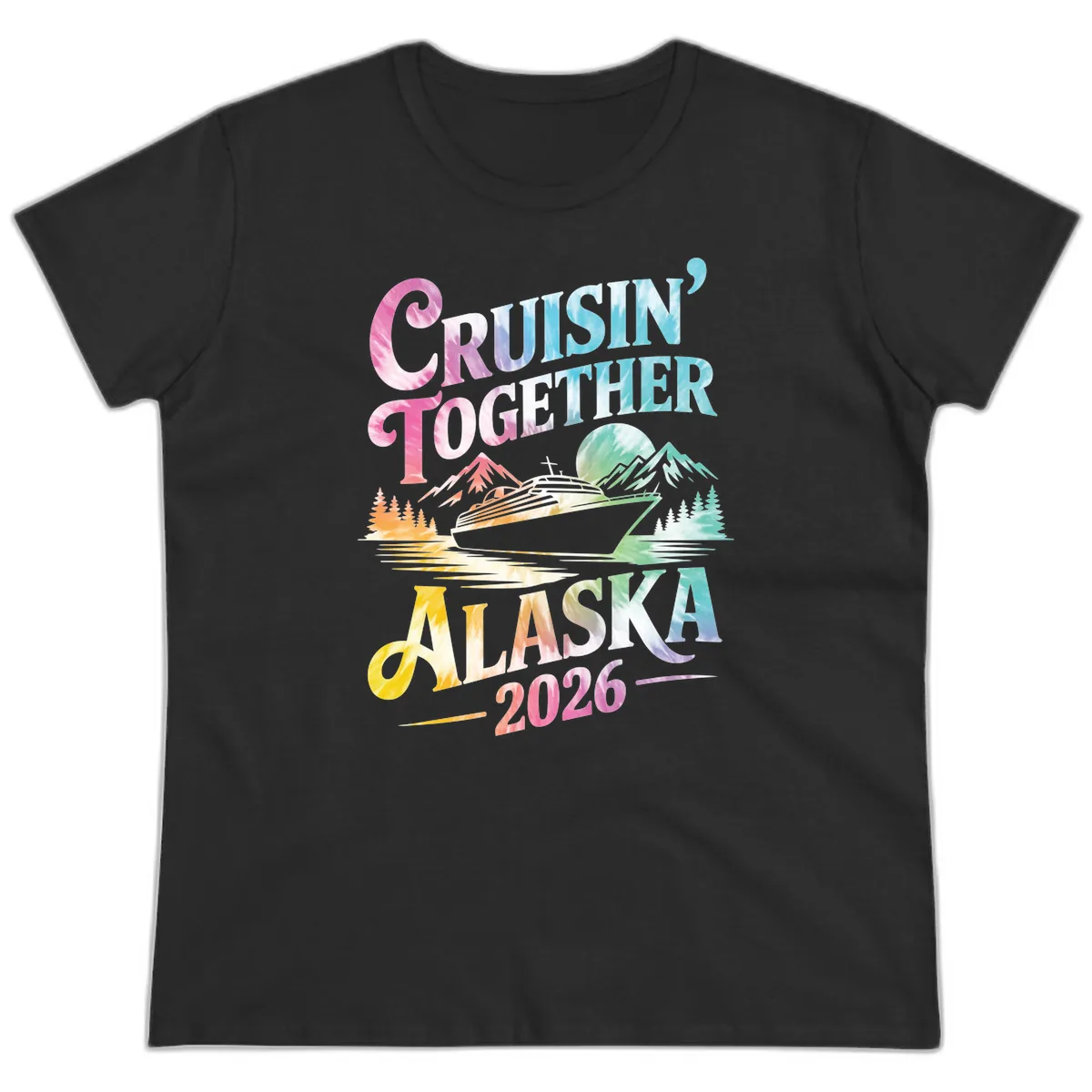 Cruisin' Together Alaska 2026 Tie-Dye Scene Ladies Tee in Black