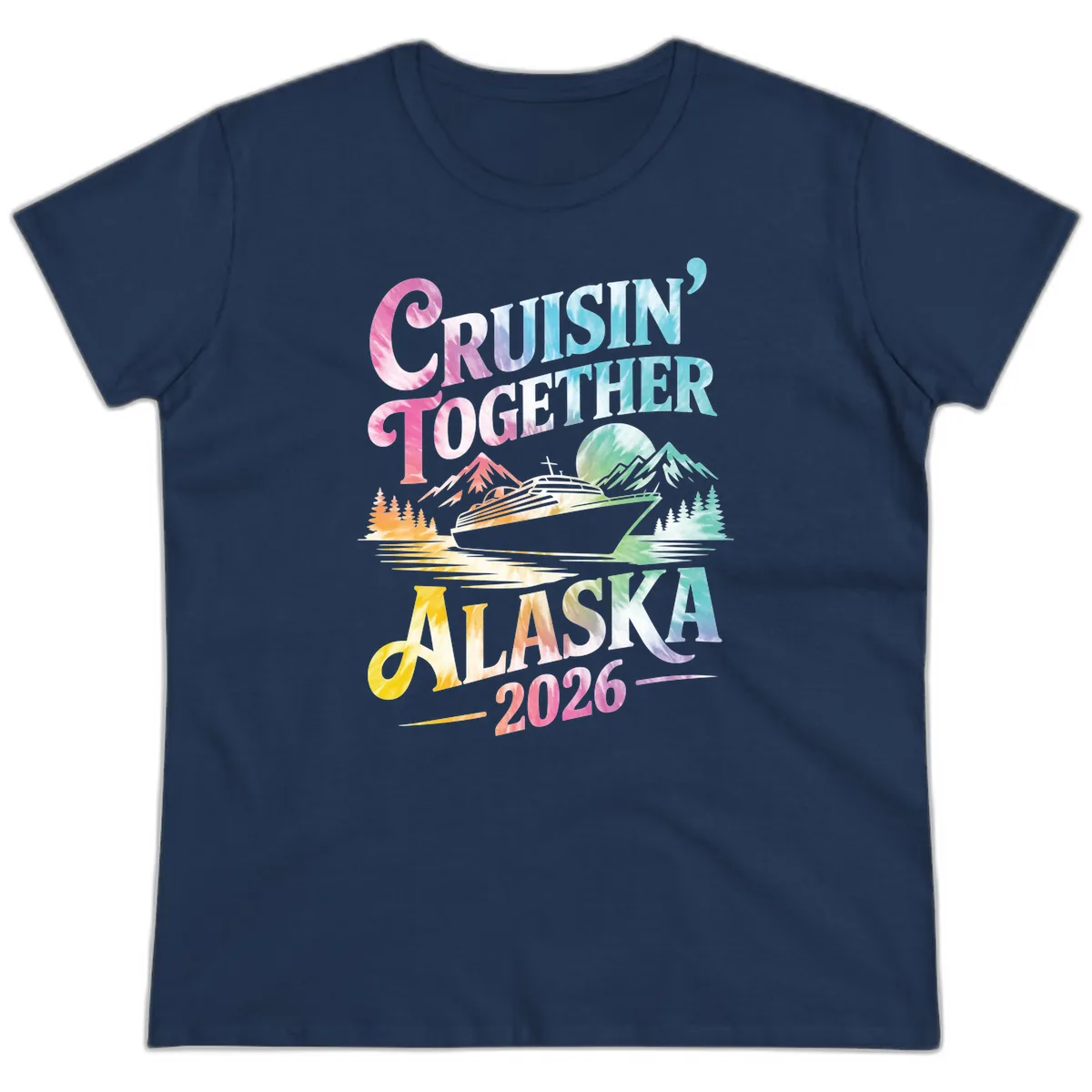 Cruisin' Together Alaska 2026 Tie-Dye Scene Ladies Tee in Navy