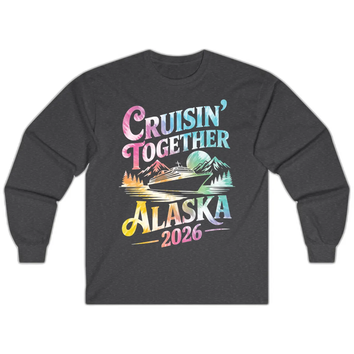 Cruisin' Together Alaska 2026 Tie-Dye Scene Long Sleeve in Dark Heather