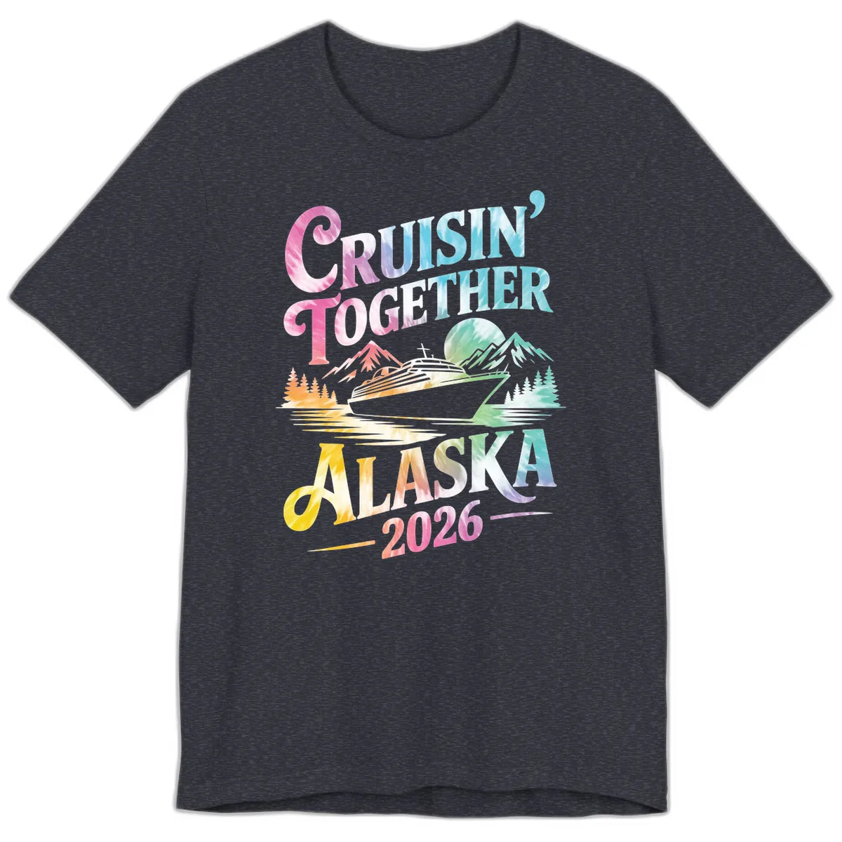 Cruisin' Together Alaska 2026 Tie-Dye Scene Premium T-Shirt in Heather Navy