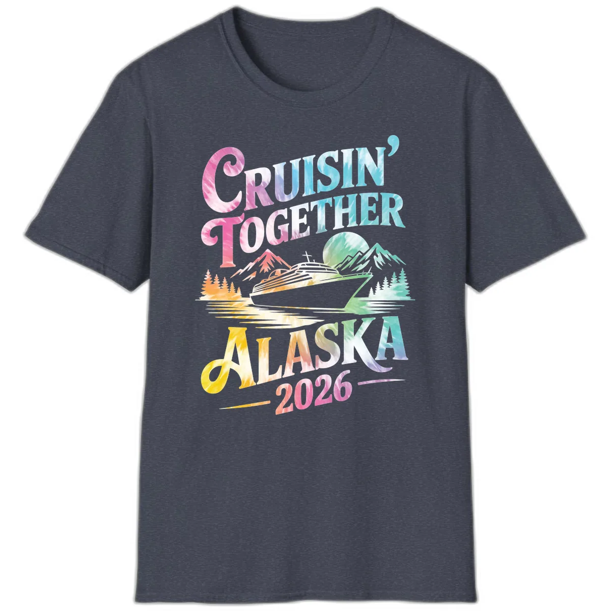 Cruisin' Together Alaska 2026 Tie-Dye Scene T-Shirt in Heather Navy