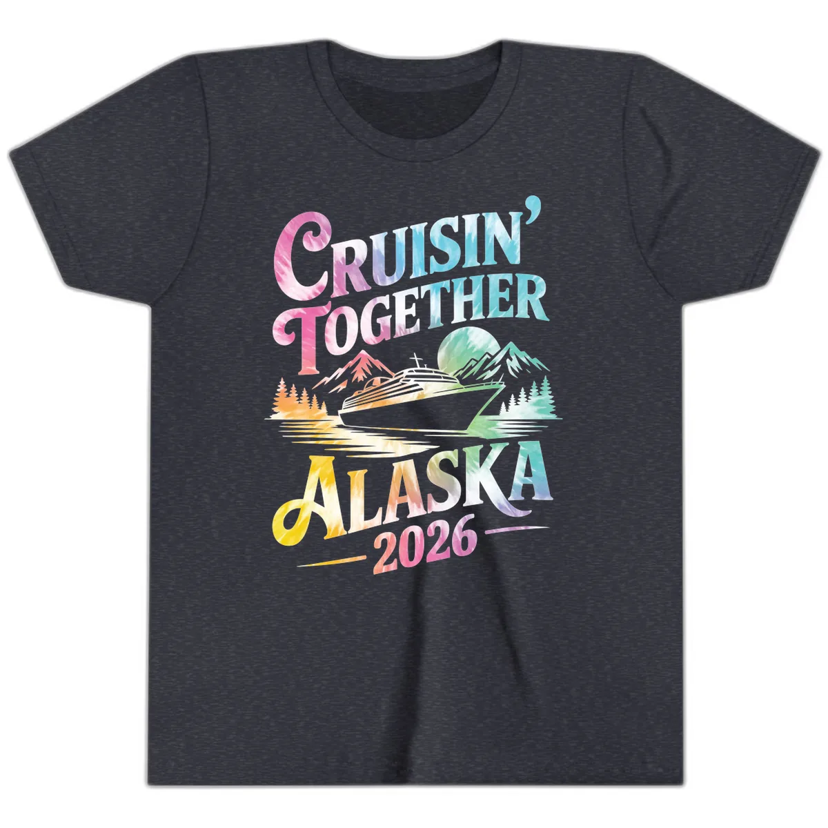 Cruisin' Together Alaska 2026 Tie-Dye Scene Youth T-Shirt in Heather Navy