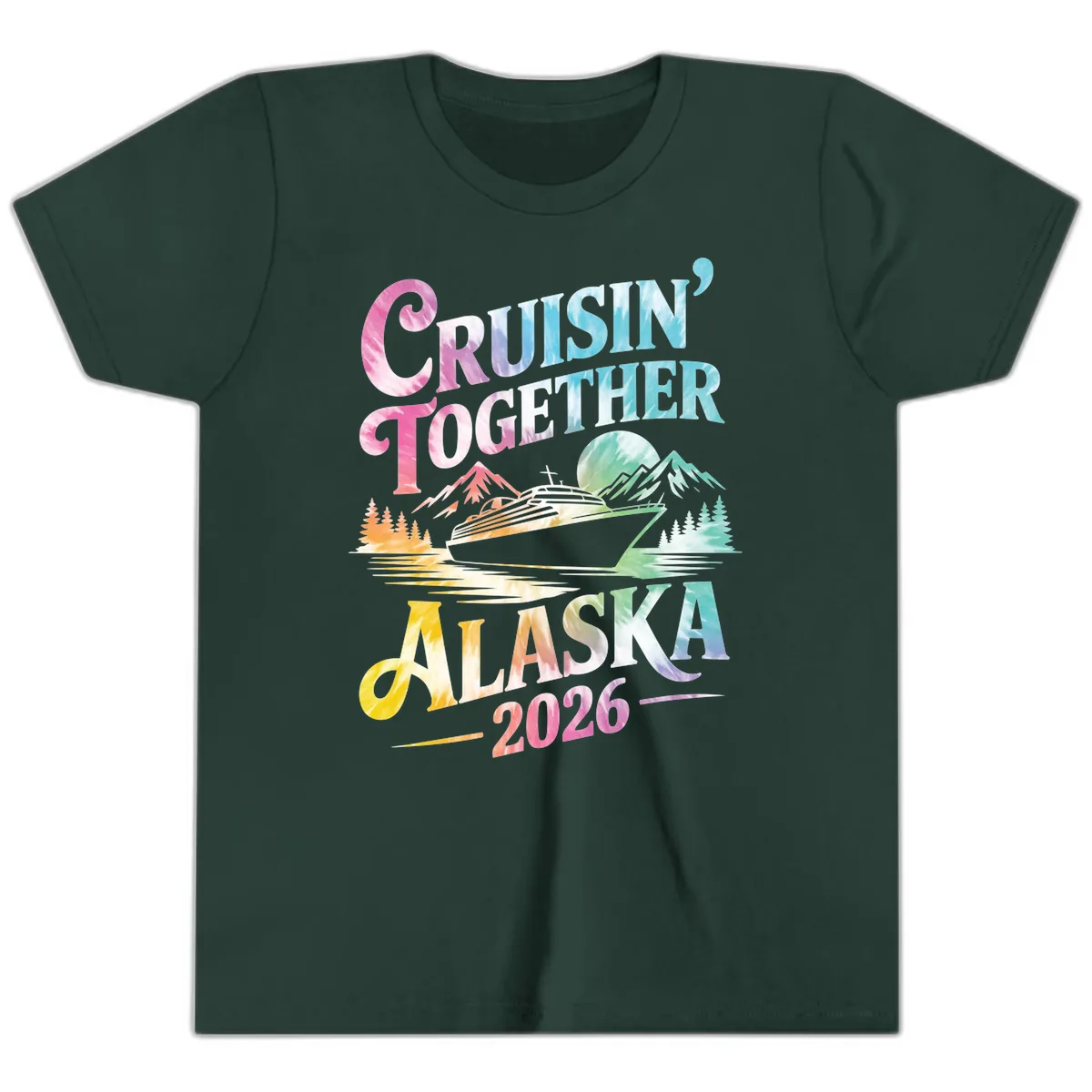 Cruisin' Together Alaska 2026 Tie-Dye Scene Youth T-Shirt in Forest
