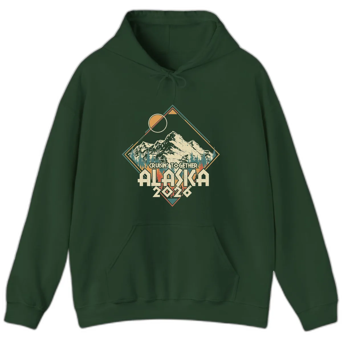 Cruisin' Together Alaska 2026 Mountain Frame Hoodie in Forest Green