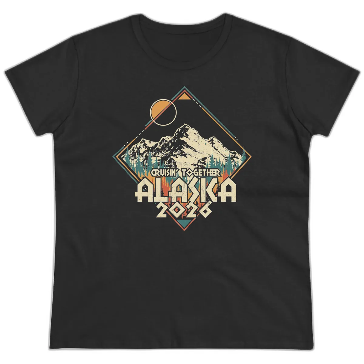 Cruisin' Together Alaska 2026 Mountain Frame Ladies Tee in Black