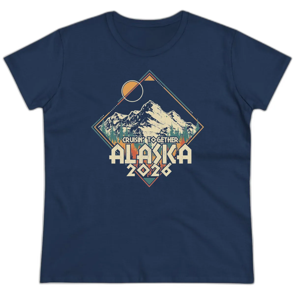 Cruisin' Together Alaska 2026 Mountain Frame Ladies Tee in Navy