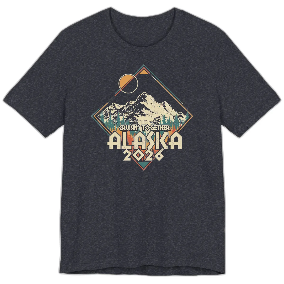 Cruisin' Together Alaska 2026 Mountain Frame Premium T-Shirt in Heather Navy