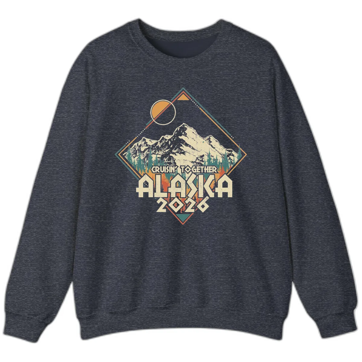 Cruisin' Together Alaska 2026 Mountain Frame Sweatshirt in Heather Sport Dark Navy