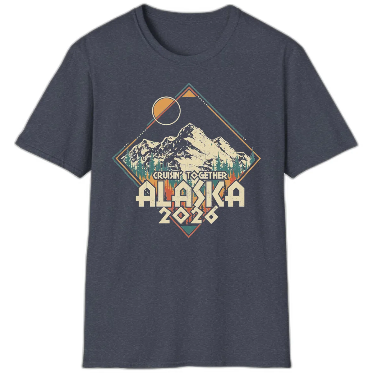Cruisin' Together Alaska 2026 Mountain Frame T-Shirt in Heather Navy