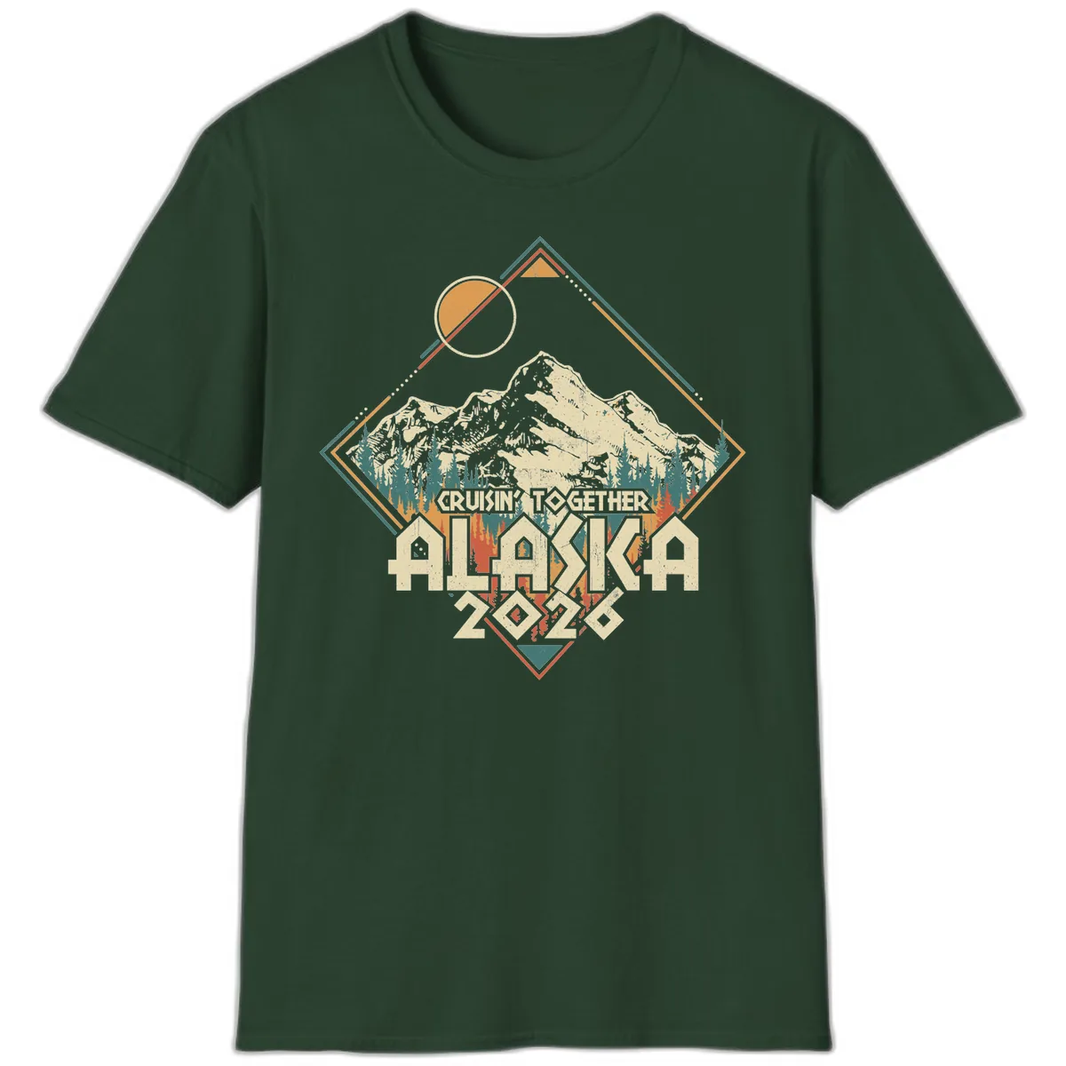 Cruisin' Together Alaska 2026 Mountain Frame T-Shirt in Forest Green