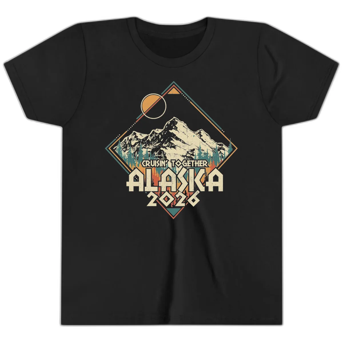 Cruisin' Together Alaska 2026 Mountain Frame Youth T-Shirt in Black
