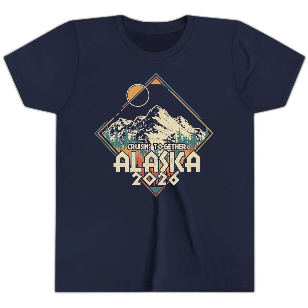 Cruisin' Together Alaska 2026 Mountain Frame Youth T-Shirt in Navy