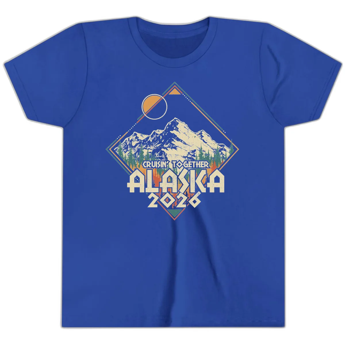 Cruisin' Together Alaska 2026 Mountain Frame Youth T-Shirt in True Royal
