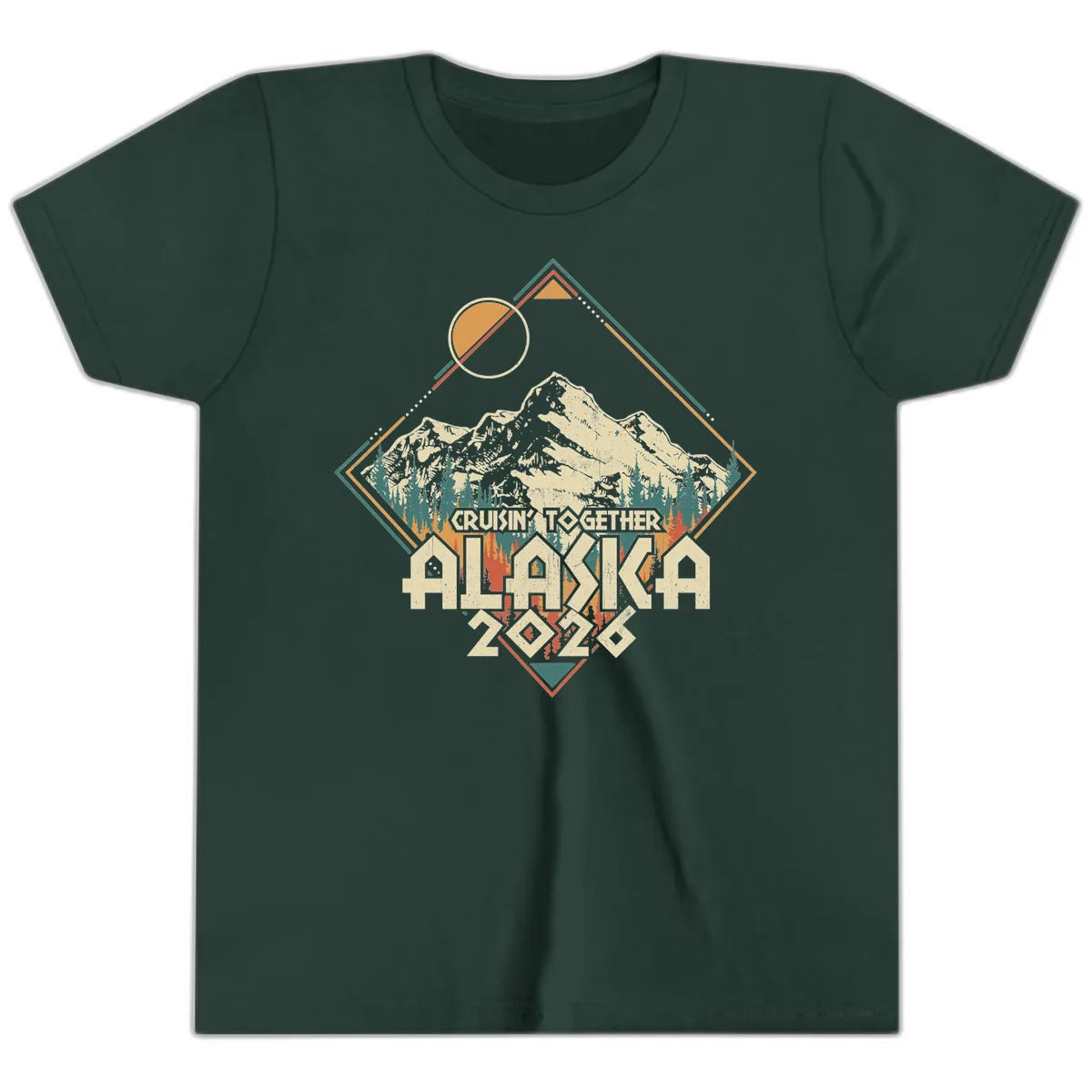 Cruisin' Together Alaska 2026 Mountain Frame Youth T-Shirt in Forest