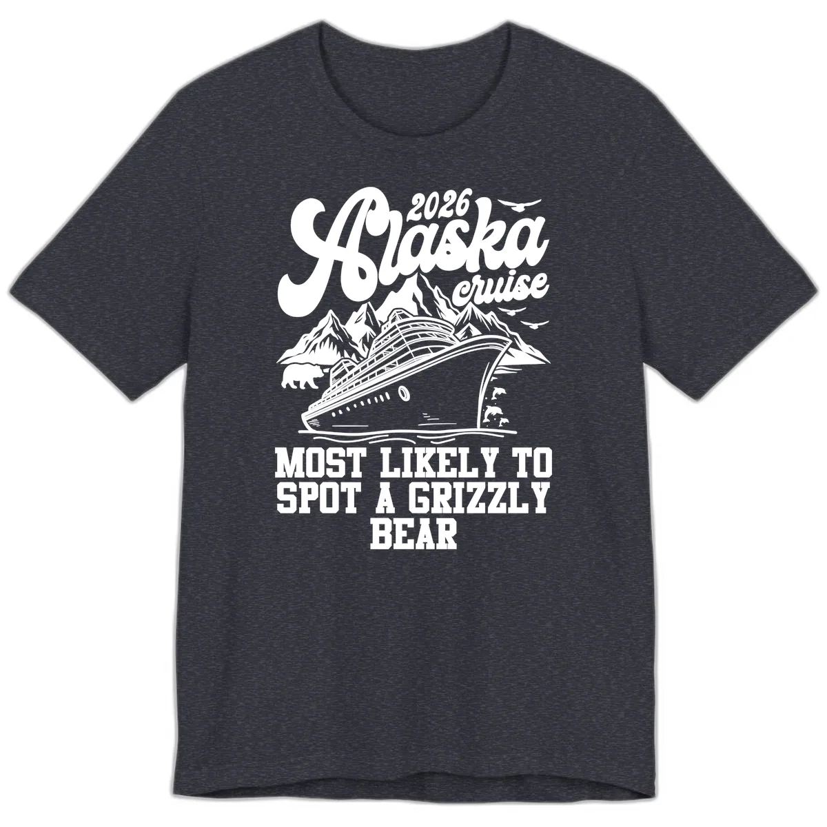 2026 Alaska Cruise Grizzly Bear Spotting Premium T-Shirt in Heather Navy