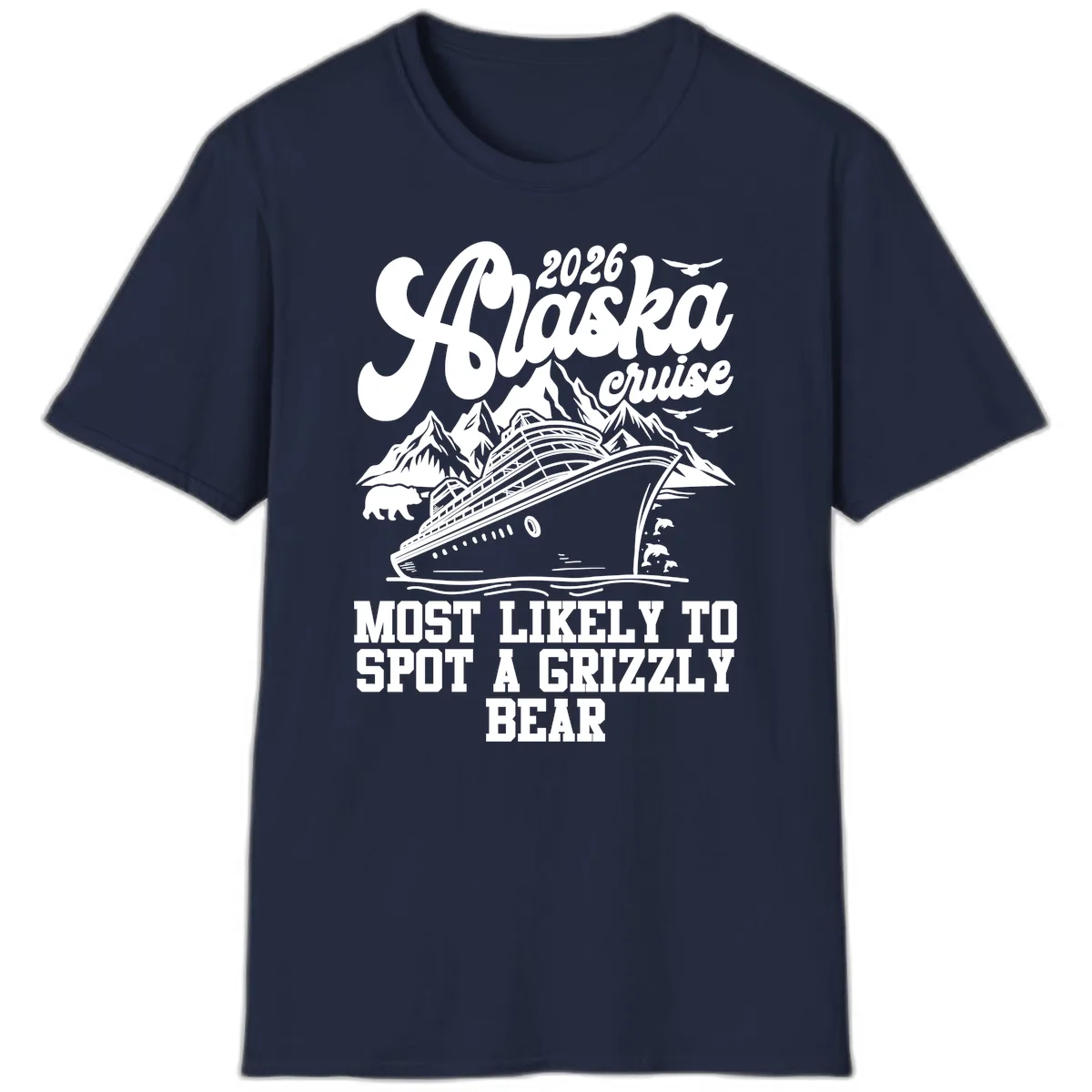 2026 Alaska Cruise Grizzly Bear Spotting T-Shirt in Navy