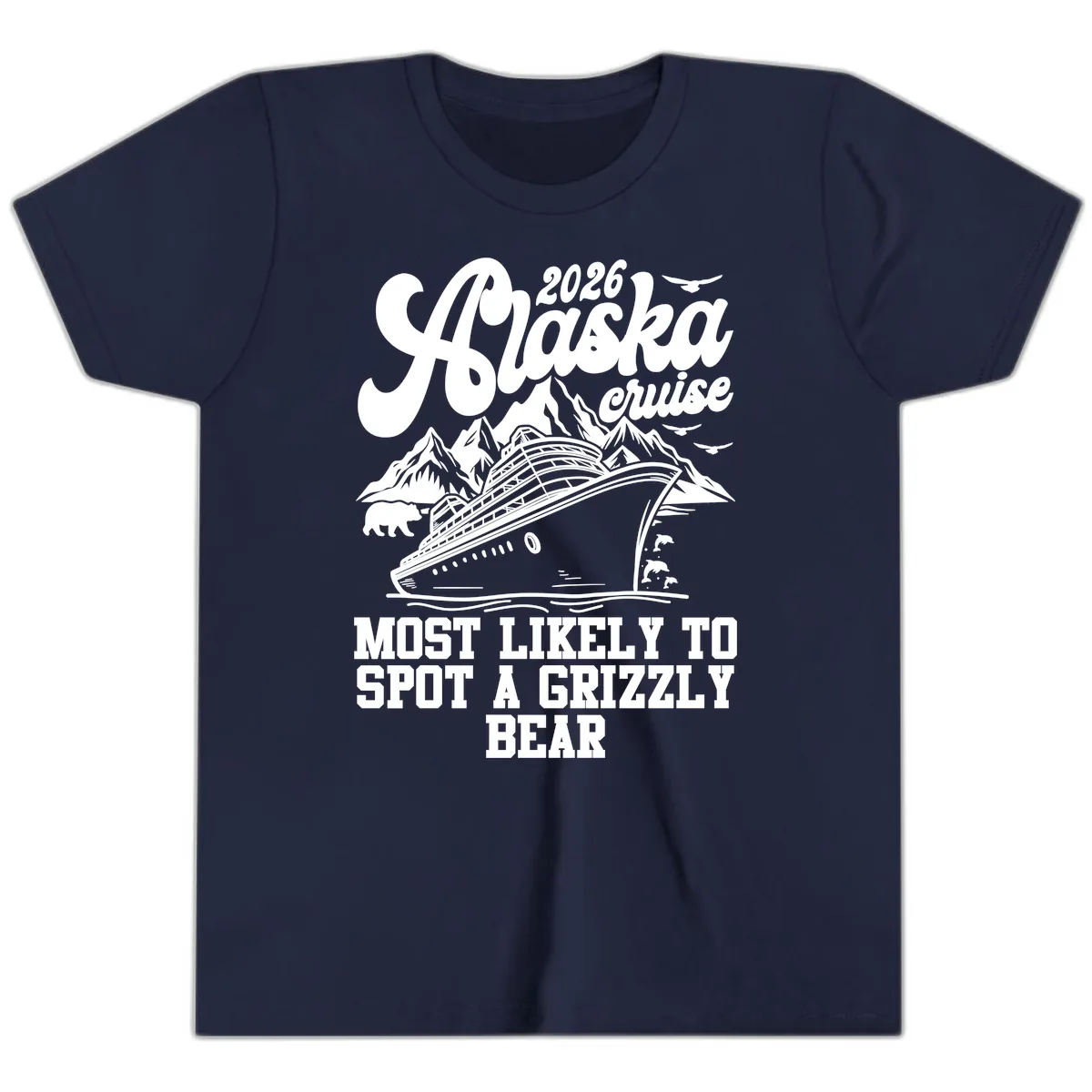 2026 Alaska Cruise Grizzly Bear Spotting Youth T-Shirt in Navy