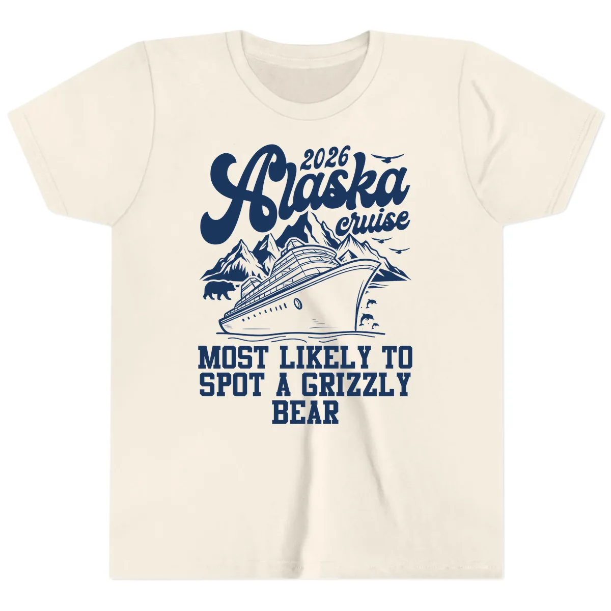 2026 Alaska Cruise Grizzly Bear Spotting Youth T-Shirt in Natural