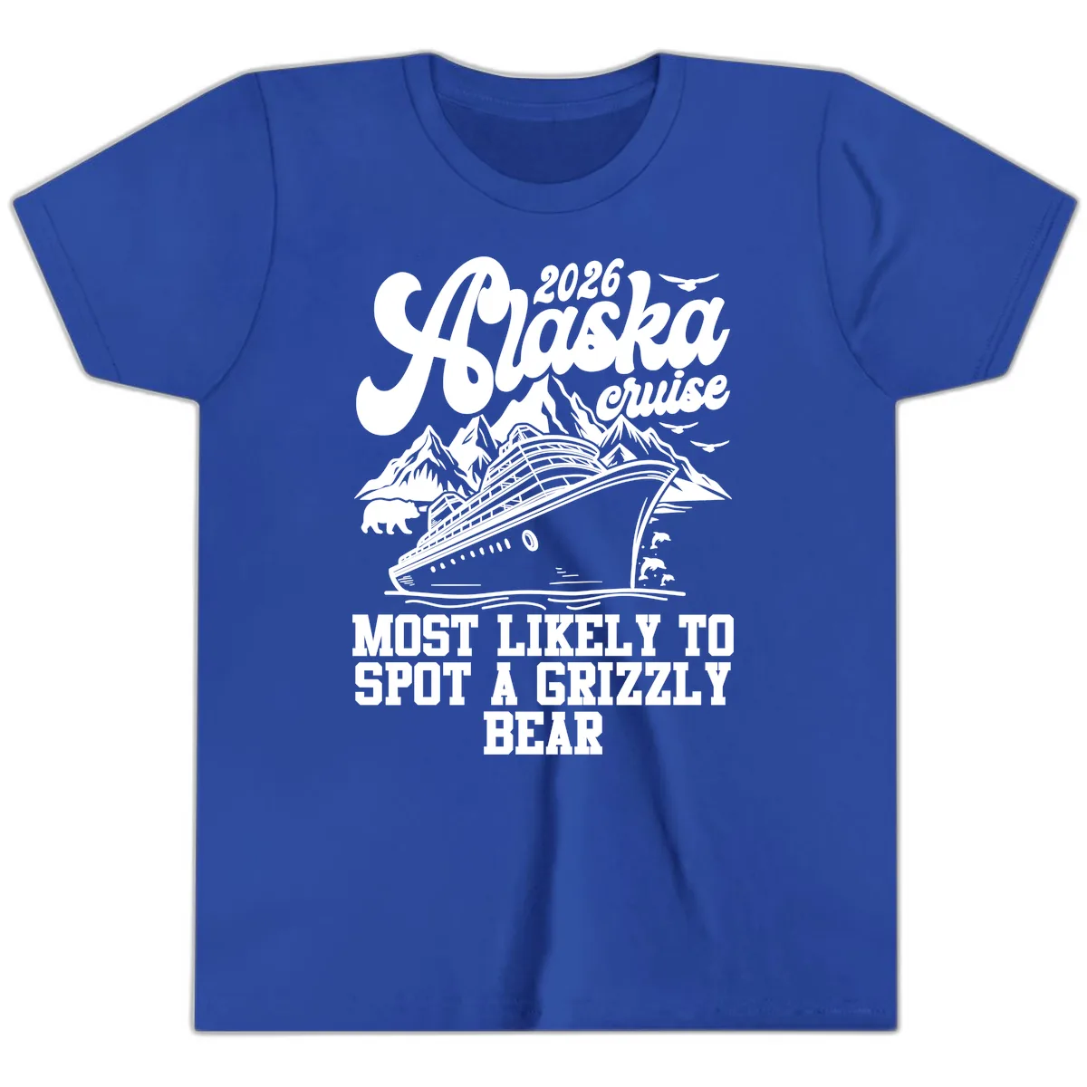 2026 Alaska Cruise Grizzly Bear Spotting Youth T-Shirt in True Royal
