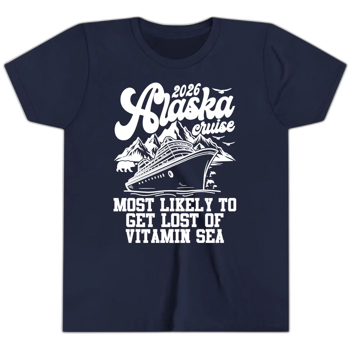 Alaska Cruise 2026 Lost Of Vitamin Sea Youth T-Shirt in Navy