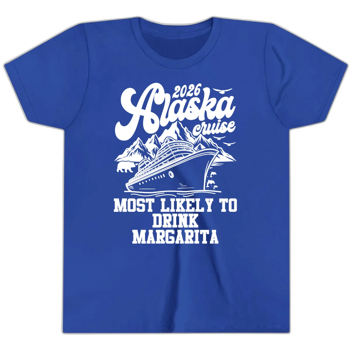 2026 Alaska Cruise Margarita Fan Youth T-Shirt in True Royal