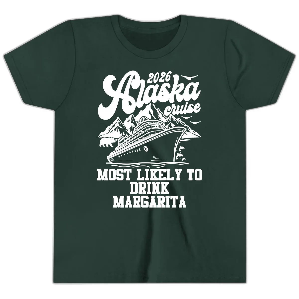 2026 Alaska Cruise Margarita Fan Youth T-Shirt in Forest
