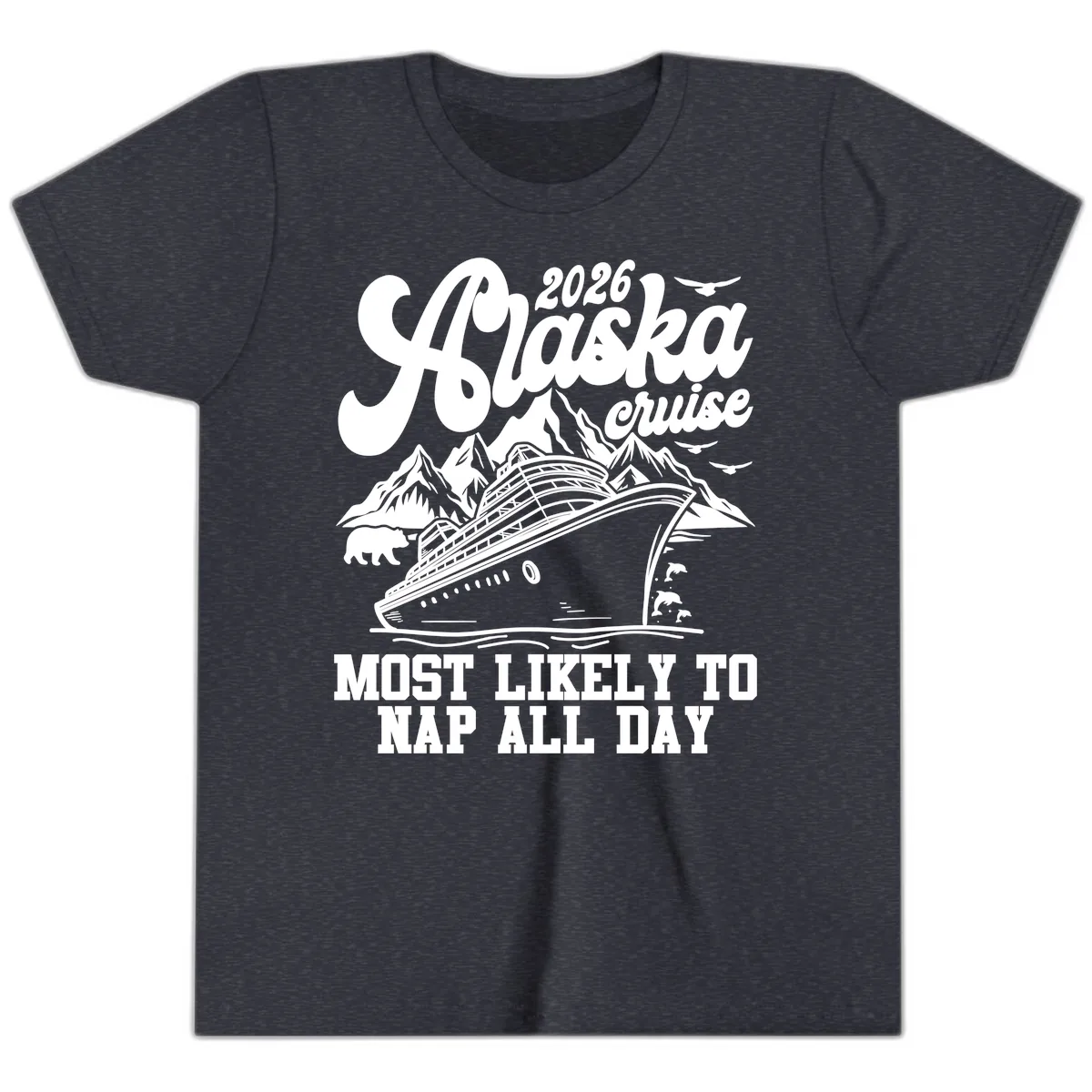 2026 Alaska Cruise Nap Day Scenic Youth T-Shirt in Heather Navy