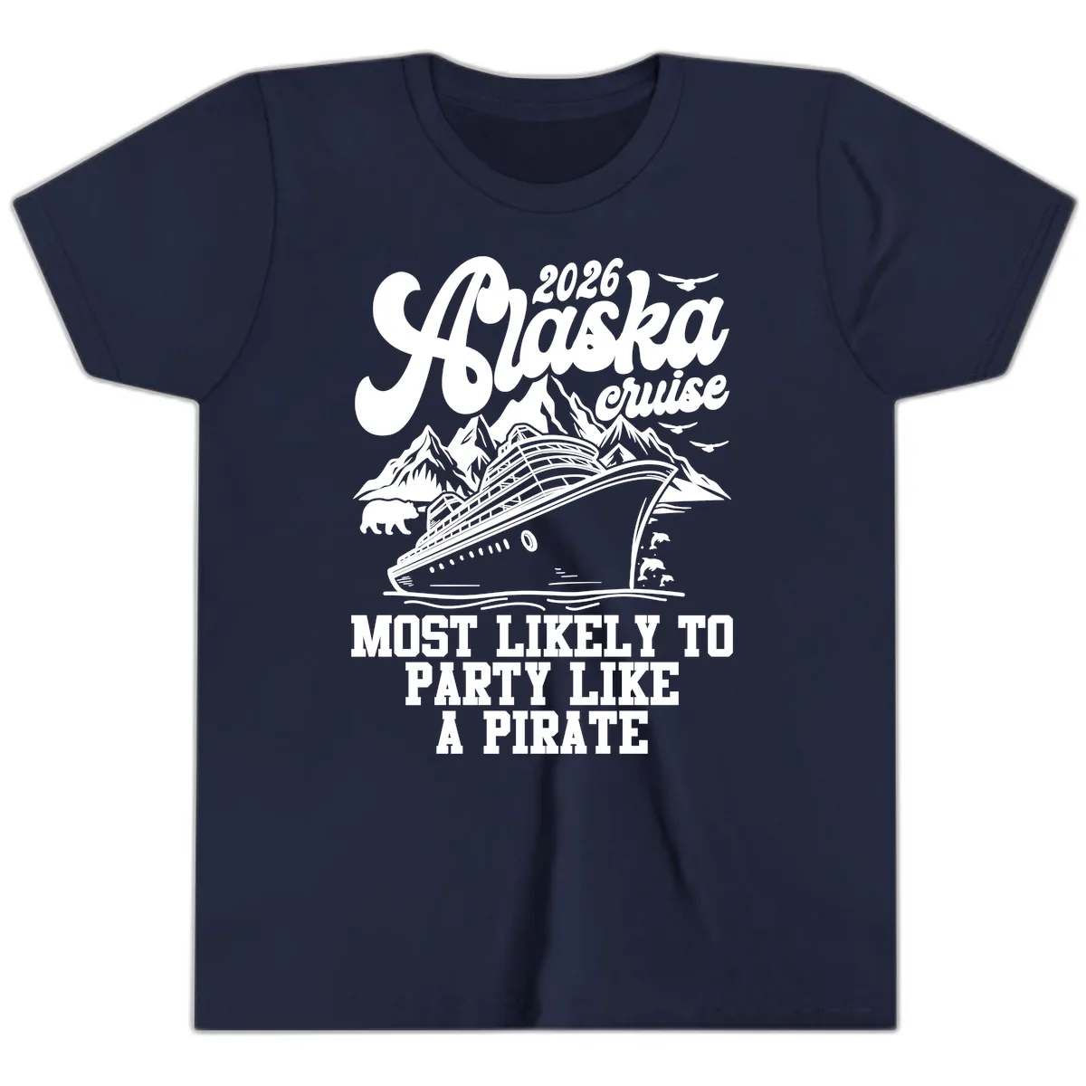 2026 Alaska Cruise Pirate Party Youth T-Shirt in Navy