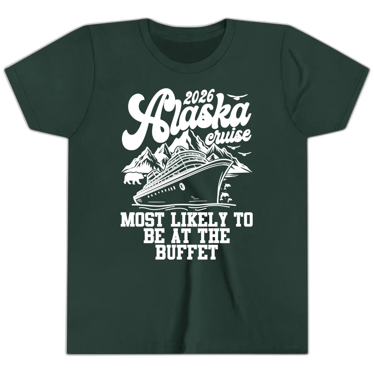 2026 Alaska Cruise Buffet Enthusiast Youth T-Shirt in Forest
