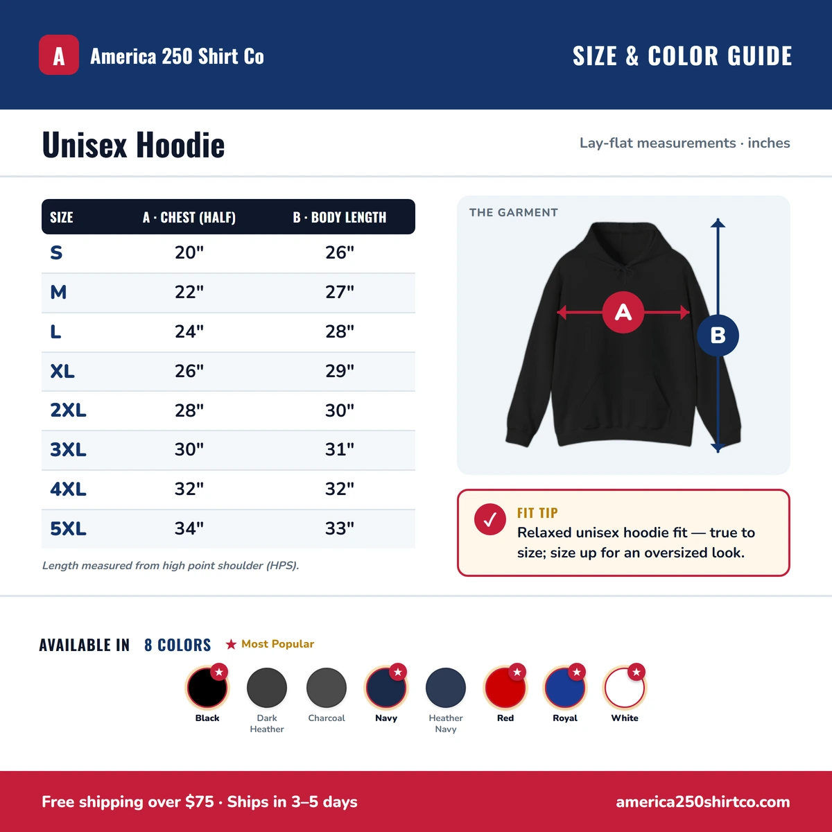 Hoodie size & color guide