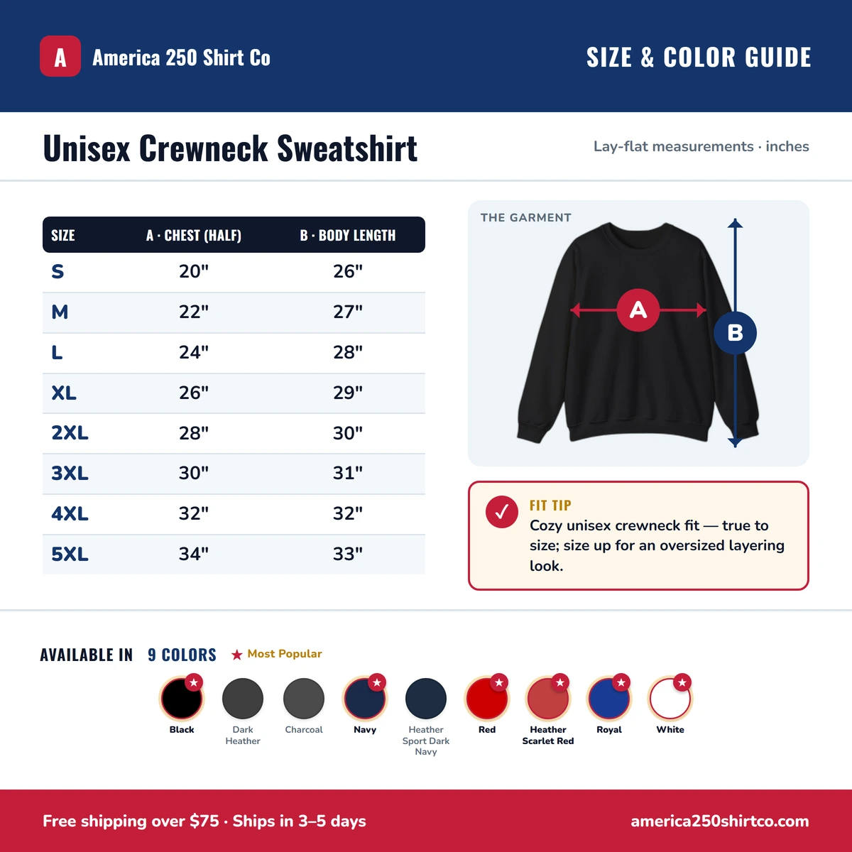 Sweatshirt size & color guide