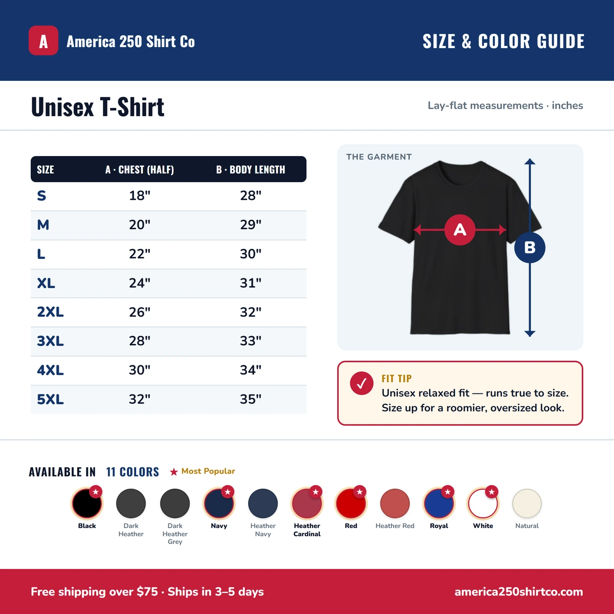 T-Shirt size & color guide